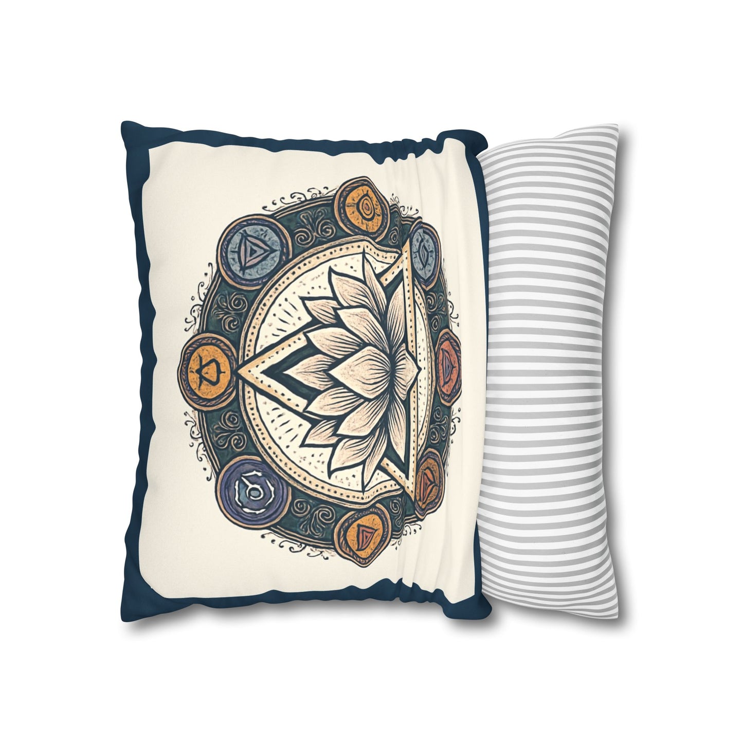 Meditative Lotus Faux Suede Pillowcase, Boho Home Decor, Meditation Gift, Yoga Room Accessories, Chakra Art Cushion, Zen Living
