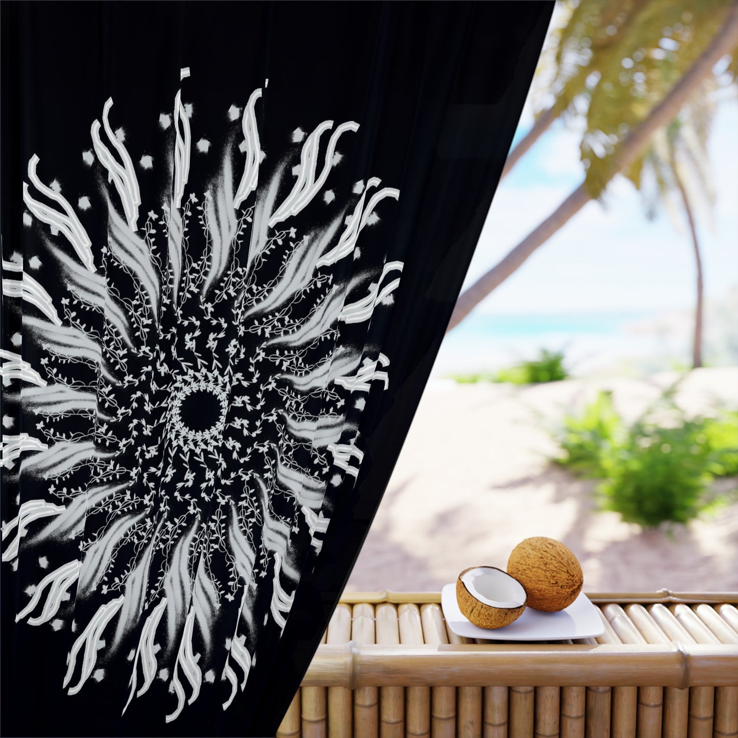 Holiday Curtain Panel — Red Mandala Christmas Tree Window Curtain