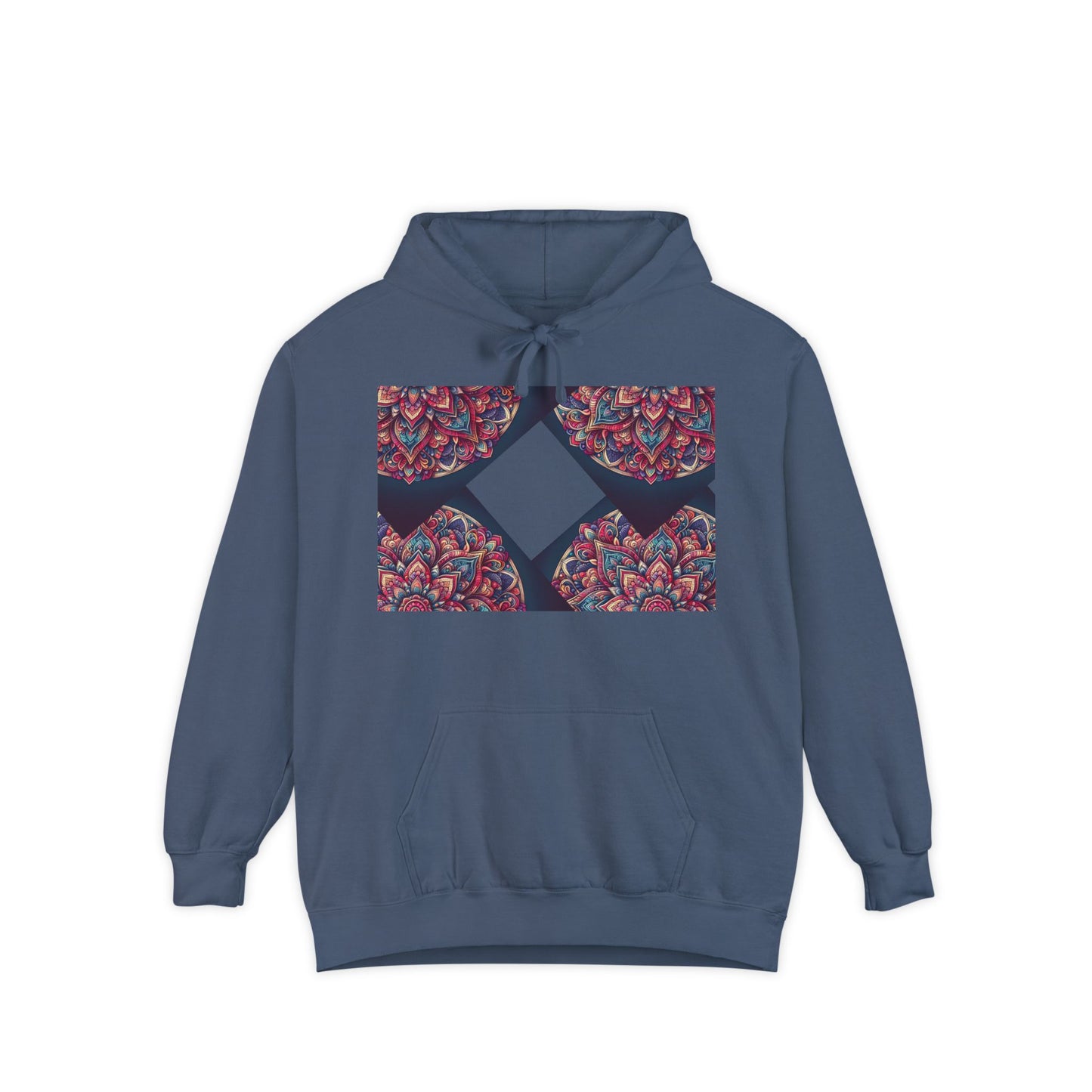 Garment-Dyed Mandala Hoodie - Cozy Floral Art Sweatshirt