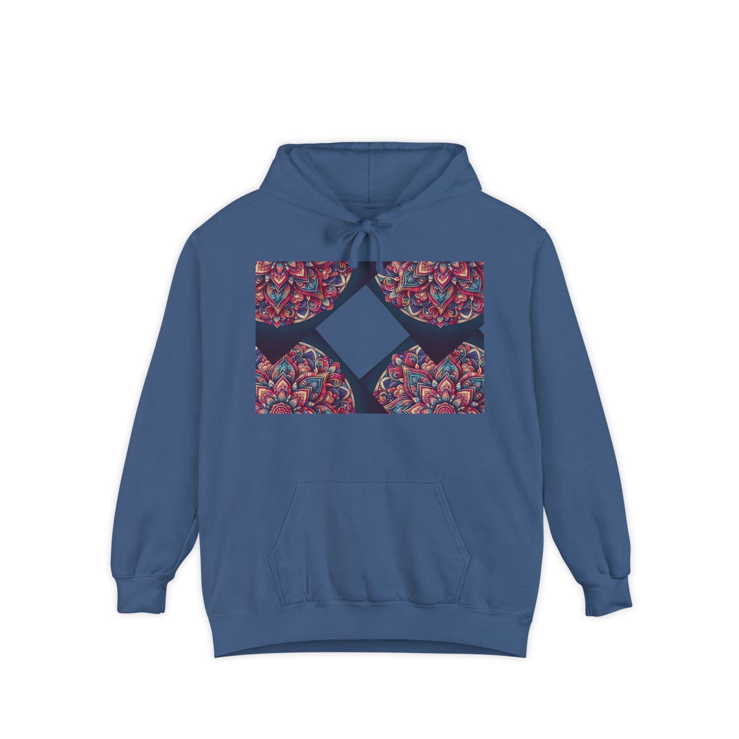 Garment-Dyed Mandala Hoodie - Cozy Floral Art Sweatshirt