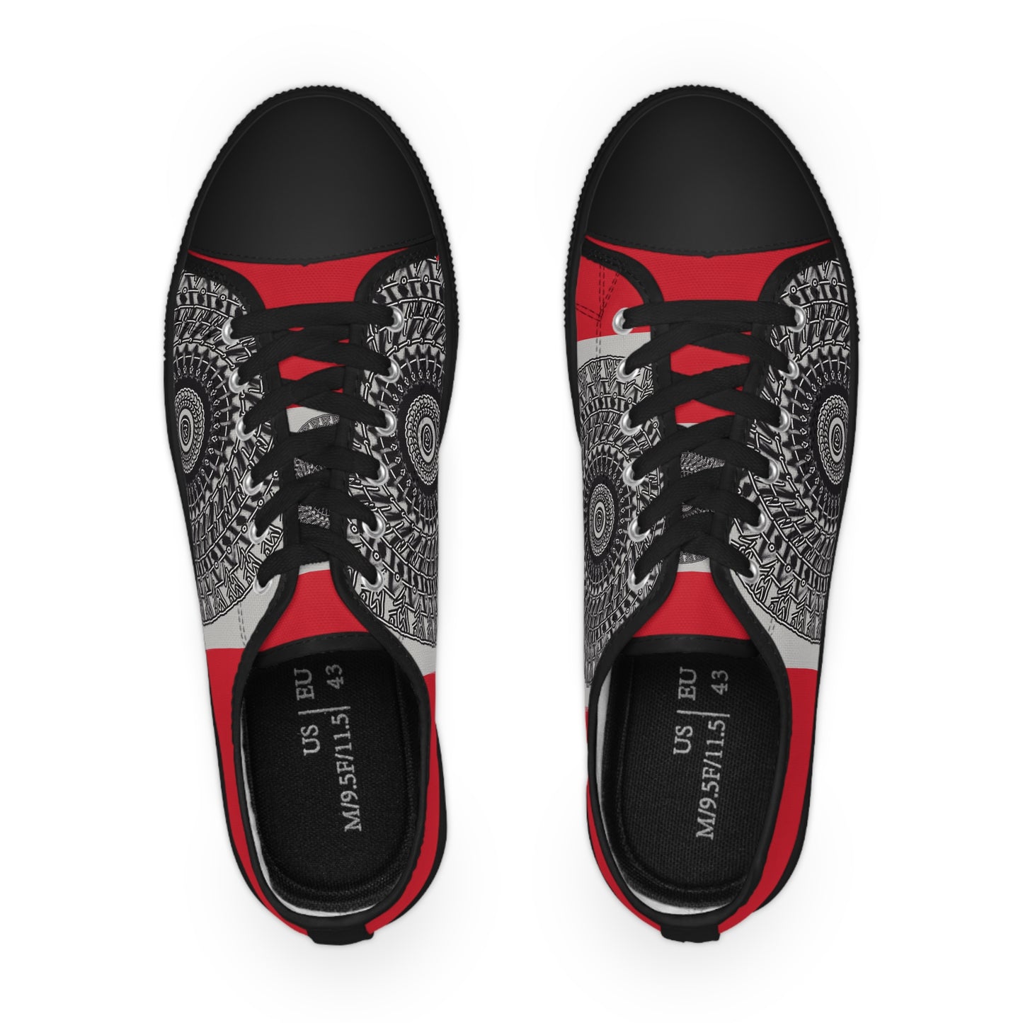 Stylish Men's Low Top Sneakers with Artistic Black & Red Design