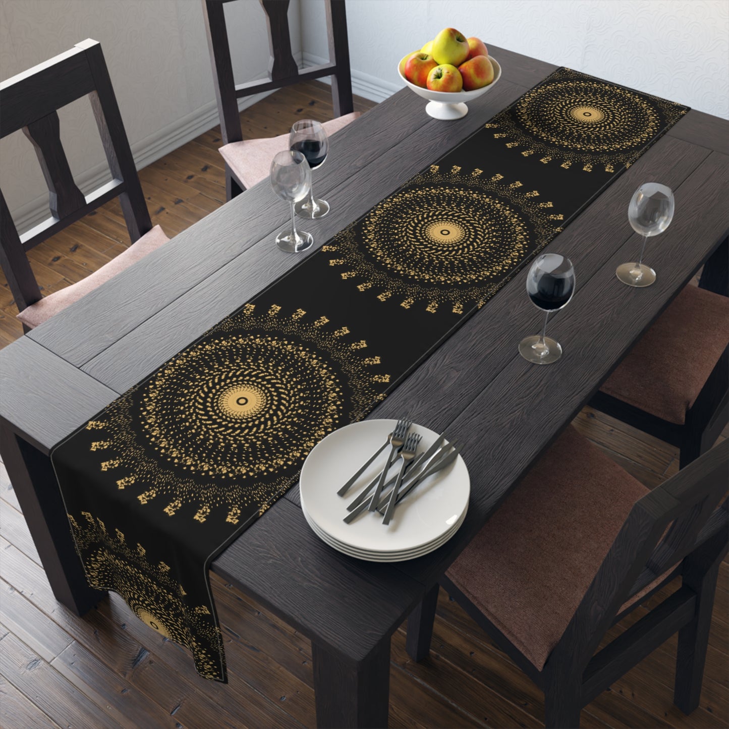 Elegant Gold Mandala Table Runner for Dining & Events