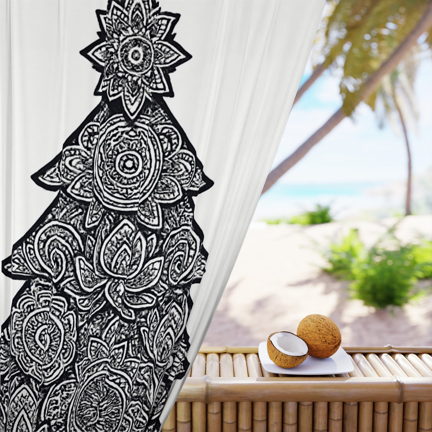 Holiday Curtain Panel — Red Mandala Christmas Tree Window Curtain