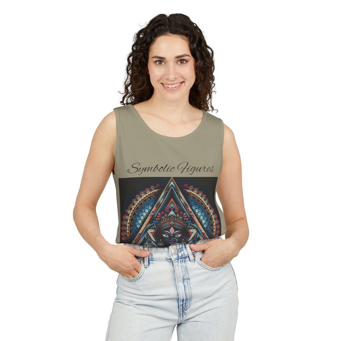 Symbolic Figures Unisex Tank Top - Bohemian Style Shirt, Sun & Moon Graphic Tee, Festival Wear, Meditation Apparel