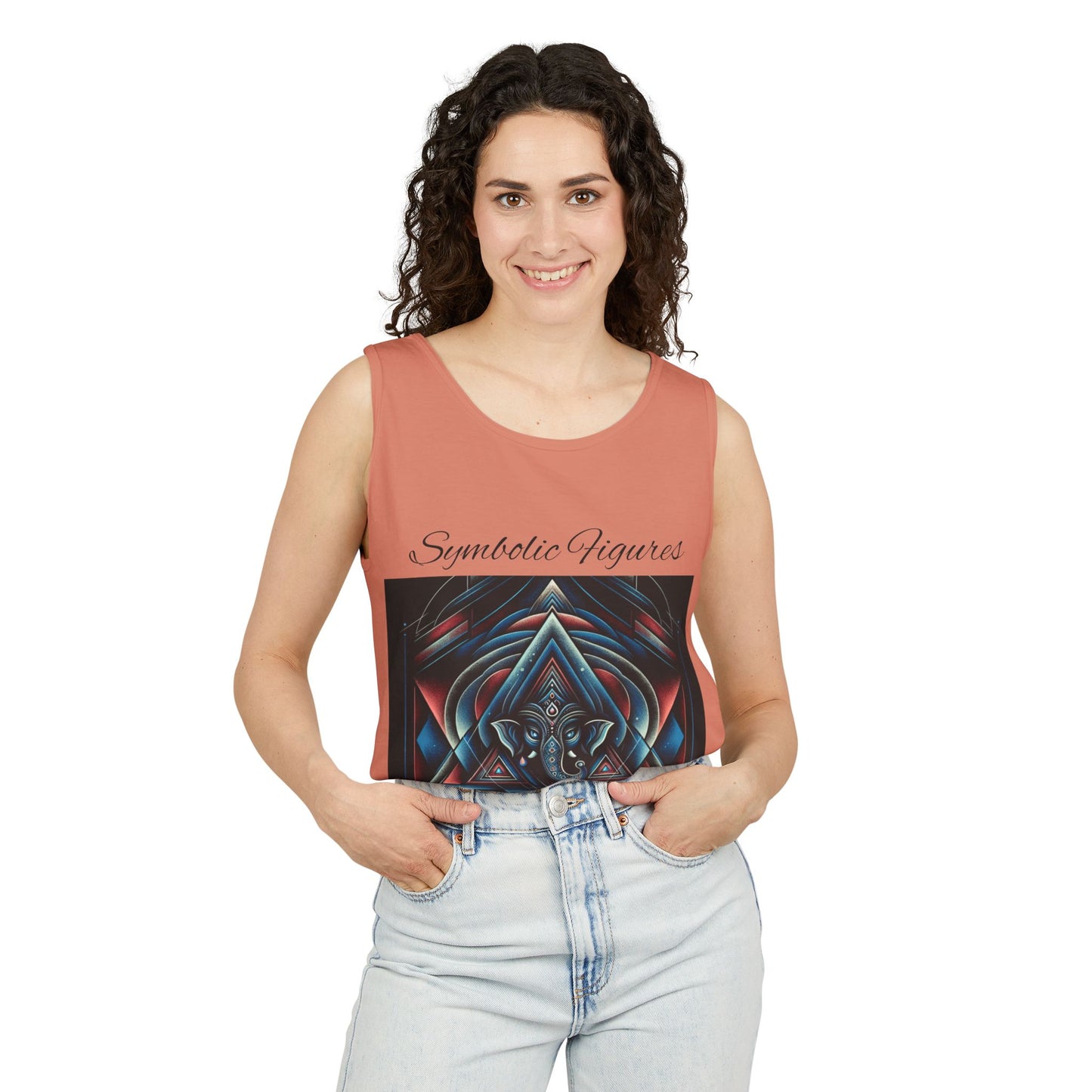 Symbolic Figures Unisex Garment-Dyed Tank Top, Boho Style Tee, Festival Wear, Yoga Shirt, Spiritual Gift