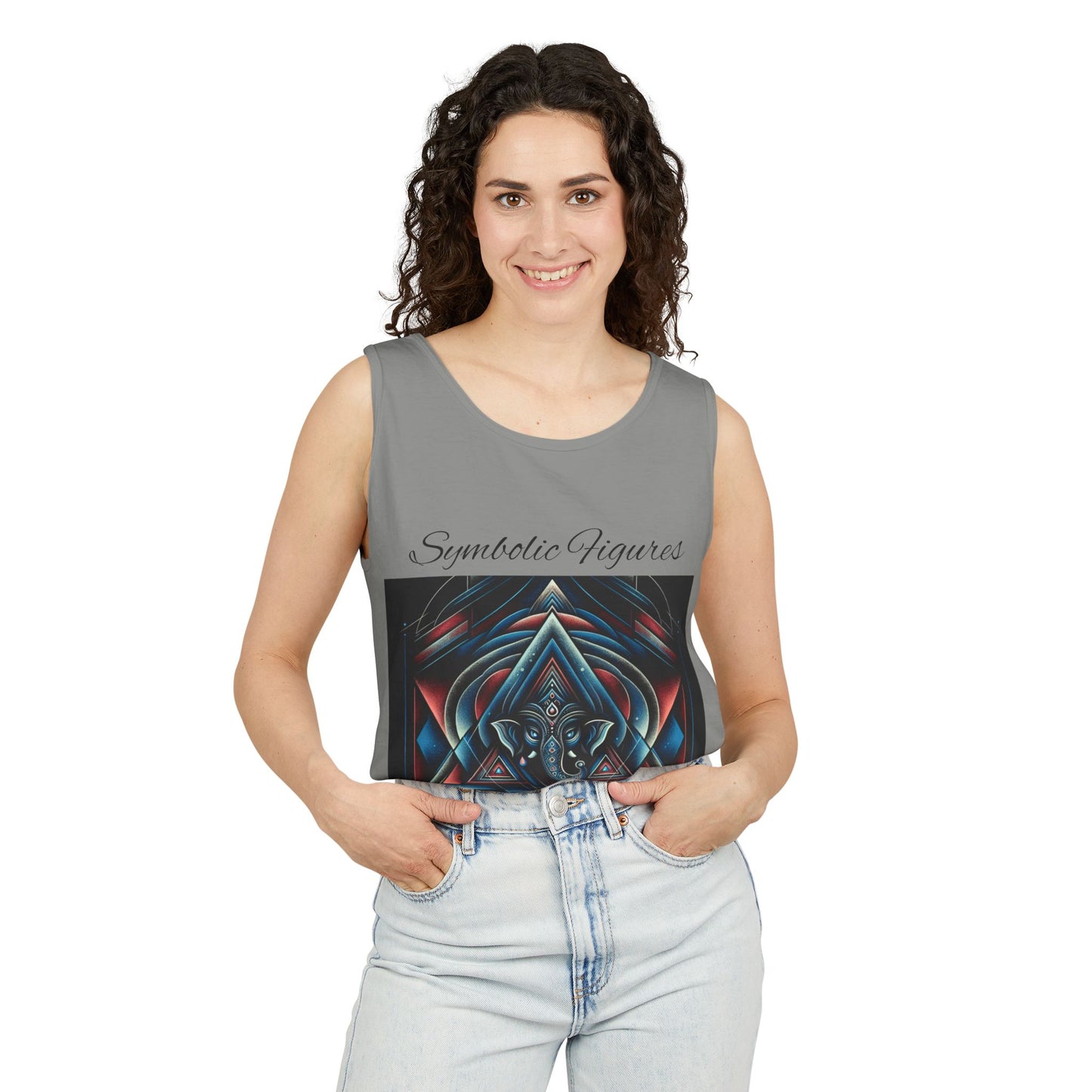 Symbolic Figures Unisex Garment-Dyed Tank Top, Boho Style Tee, Festival Wear, Yoga Shirt, Spiritual Gift