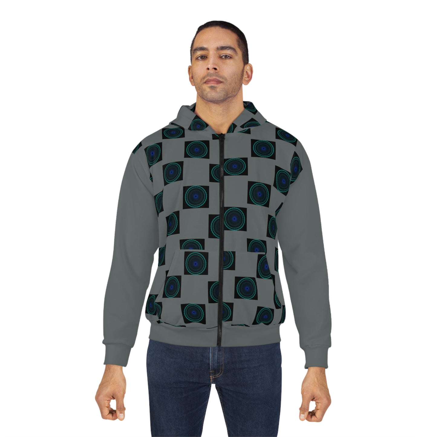 Geometric Print Unisex Zip Hoodie, Cozy Zip-Up Jacket, Stylish Layering Piece, Unique Patterned Hoodie, Perfect Gift for Men and Women