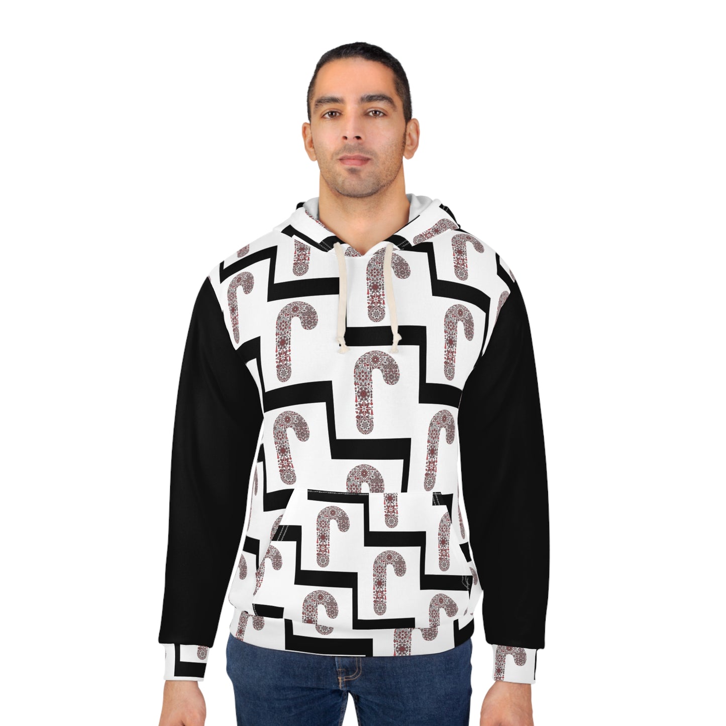 Candy Cane Pattern Unisex Pullover Hoodie, Christmas Gift, Holiday Apparel, Cozy Sweater, Festive Wear, Seasonal Style