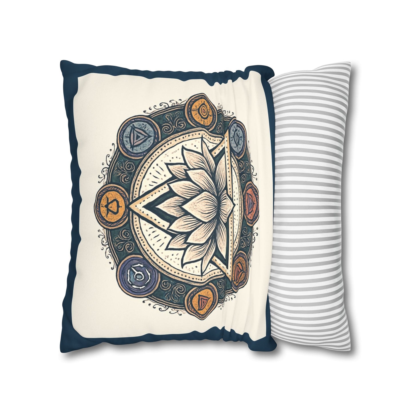 Meditative Lotus Faux Suede Pillowcase, Boho Home Decor, Meditation Gift, Yoga Room Accessories, Chakra Art Cushion, Zen Living
