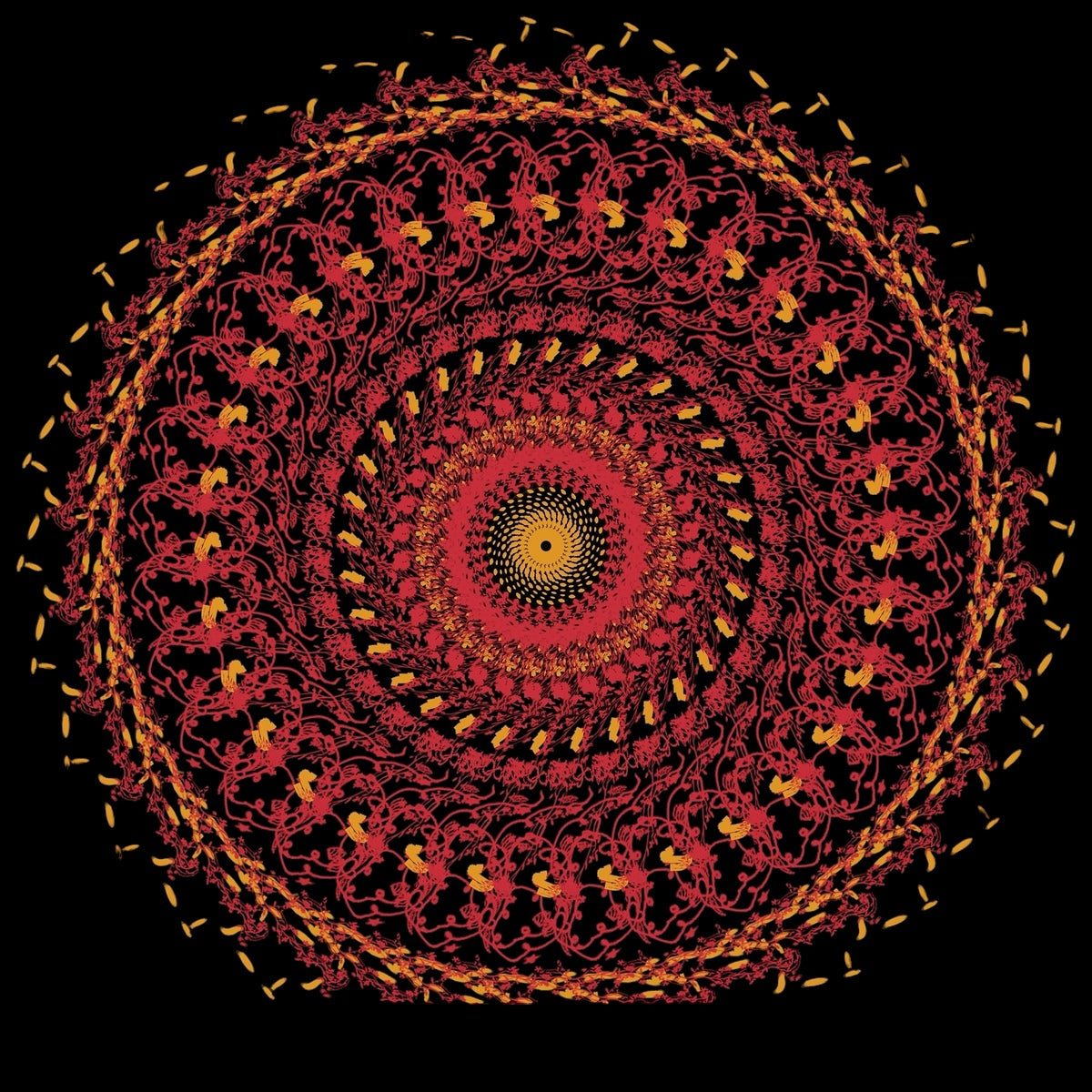 SE Gleaming Spiral- With the **Gleaming Spiral Mandala**, invite an eternal flow of energy into your environment. Its dynamic curves brilliant colors reflect the infinite journey of enlightenment, providing a profound, reflective experience.
