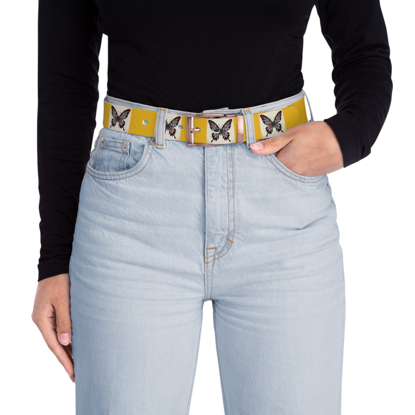Butterfly Print Belt, Stylish Fashion Accessory, Vegan Leather Adjustable Belt for Women, Unique Gift for Her, Boho Chic Style