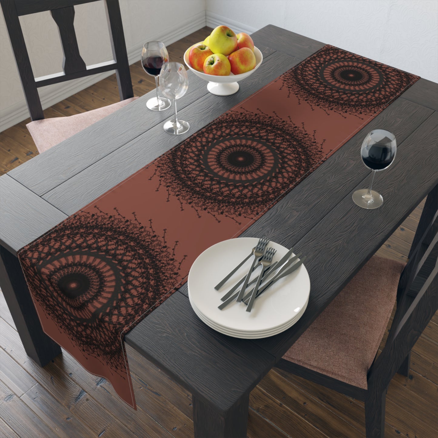 Bohemian Spiral Table Runner | Cotton & Poly | Rustic Home Decor