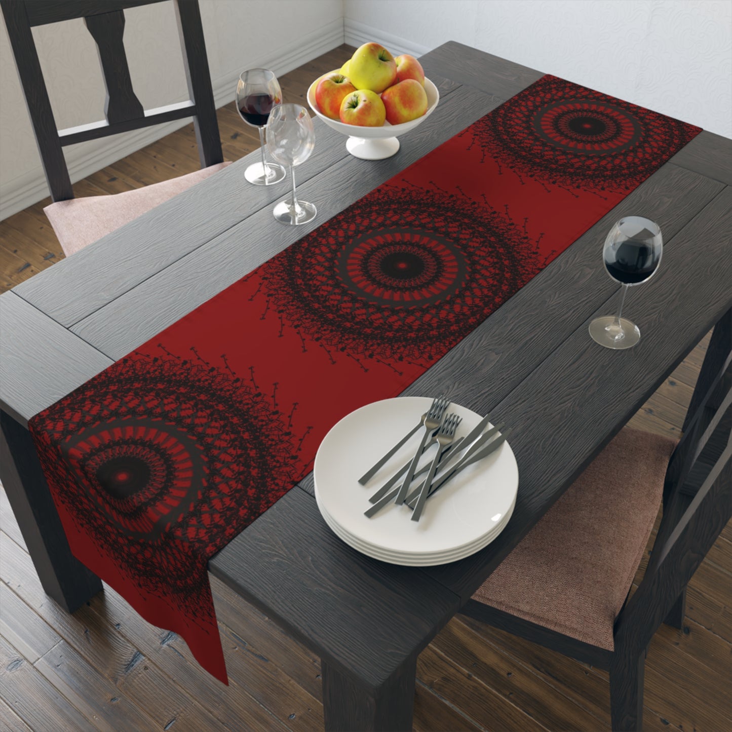 Bohemian Spiral Table Runner | Cotton & Poly | Rustic Home Decor