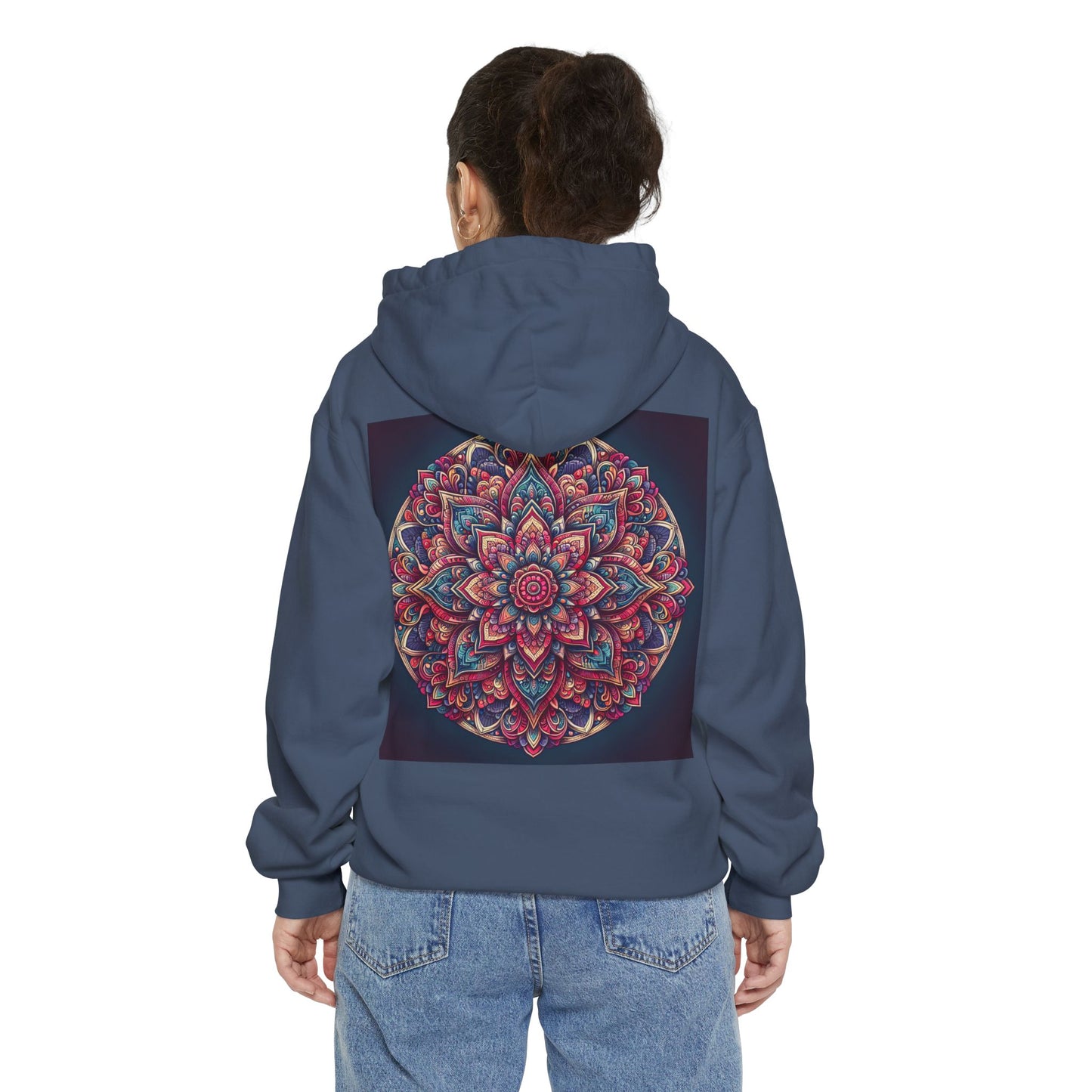 Garment-Dyed Mandala Hoodie - Cozy Floral Art Sweatshirt