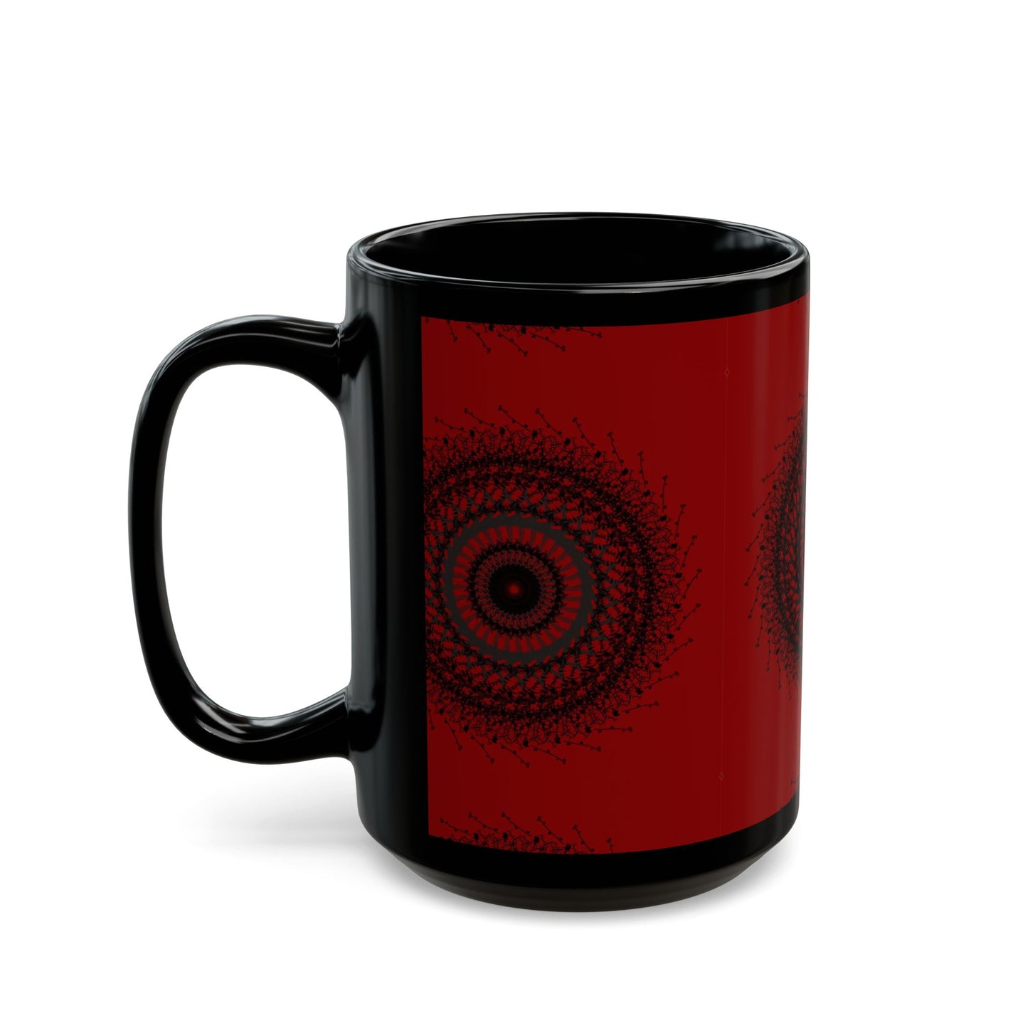 Red Mandala Black Mug - Artistic Tea/Coffee Cup for Home & Office