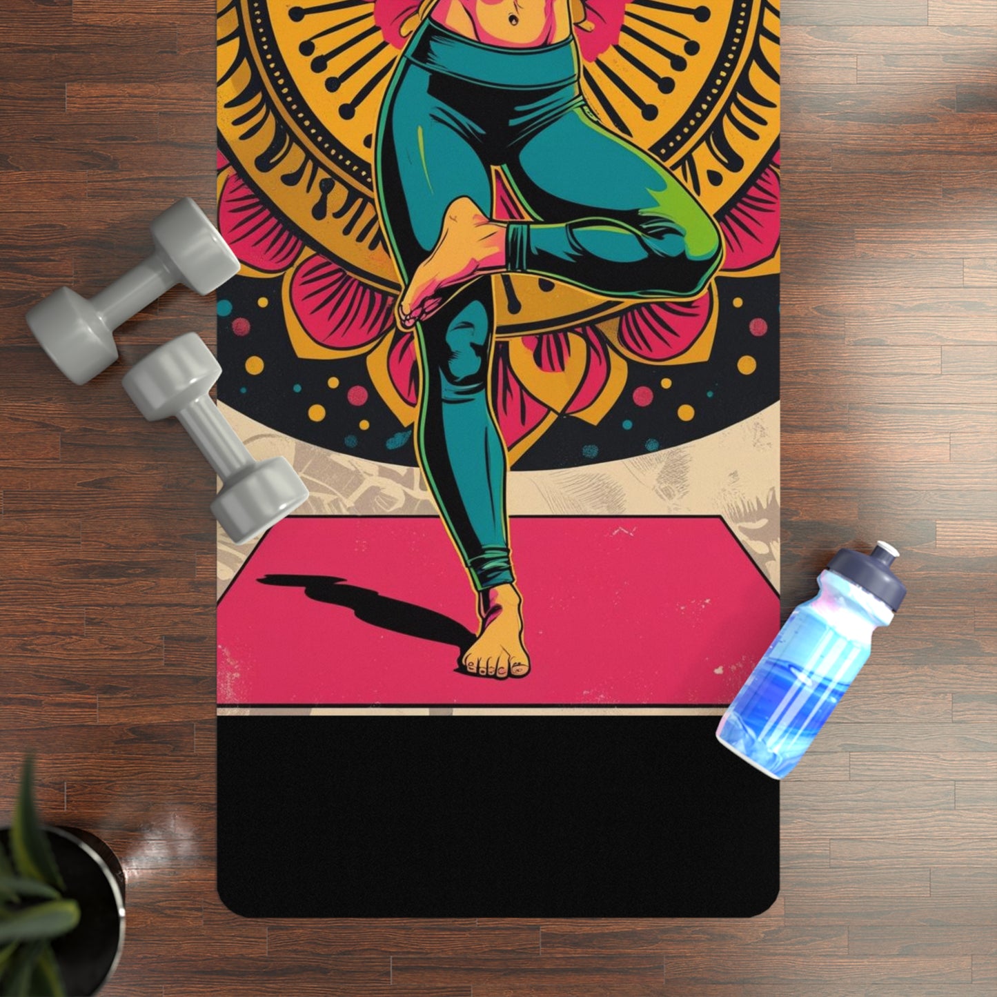 Vibrant Rubber Yoga Mat with Mandala Design, Perfect for Home Workouts, Fitness Gifts, Mindfulness, Yoga Studios, Meditation