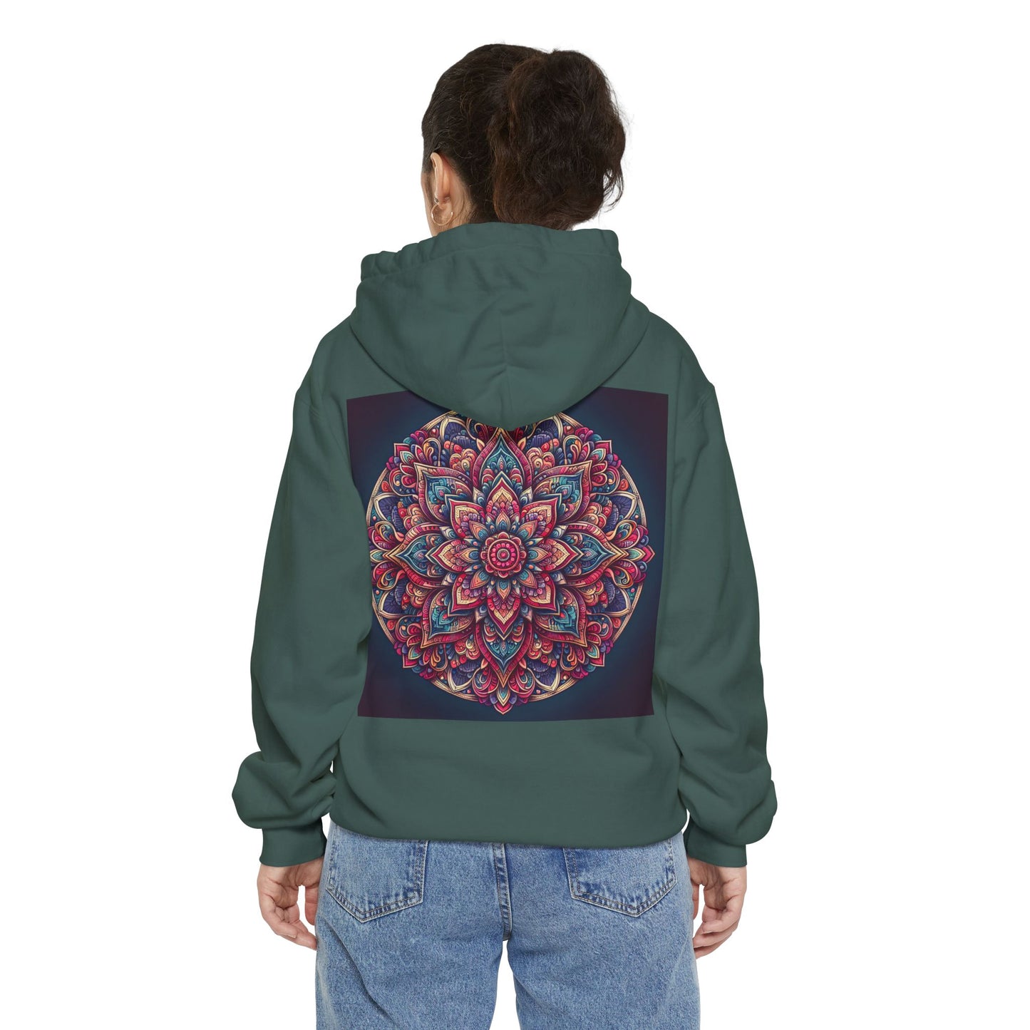 Garment-Dyed Mandala Hoodie - Cozy Floral Art Sweatshirt