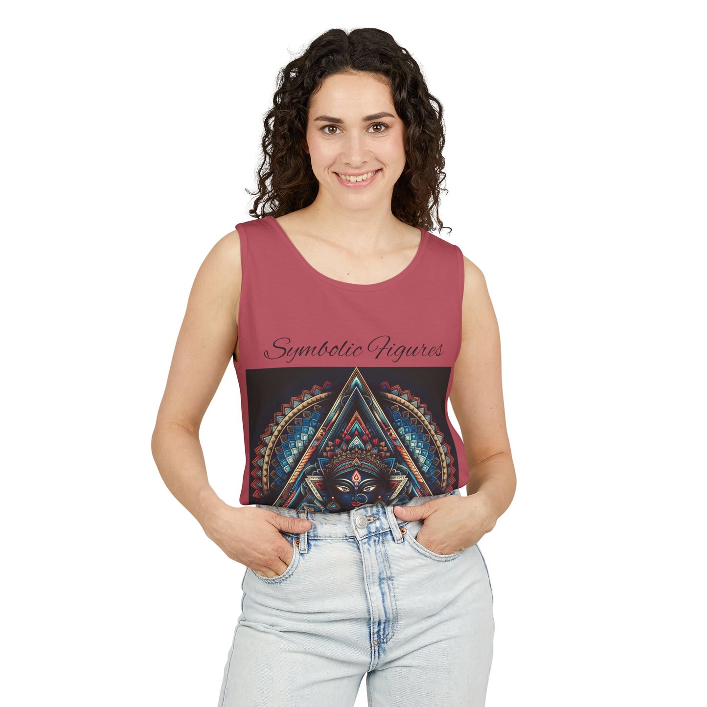 Symbolic Figures Unisex Tank Top - Bohemian Style Shirt, Sun & Moon Graphic Tee, Festival Wear, Meditation Apparel