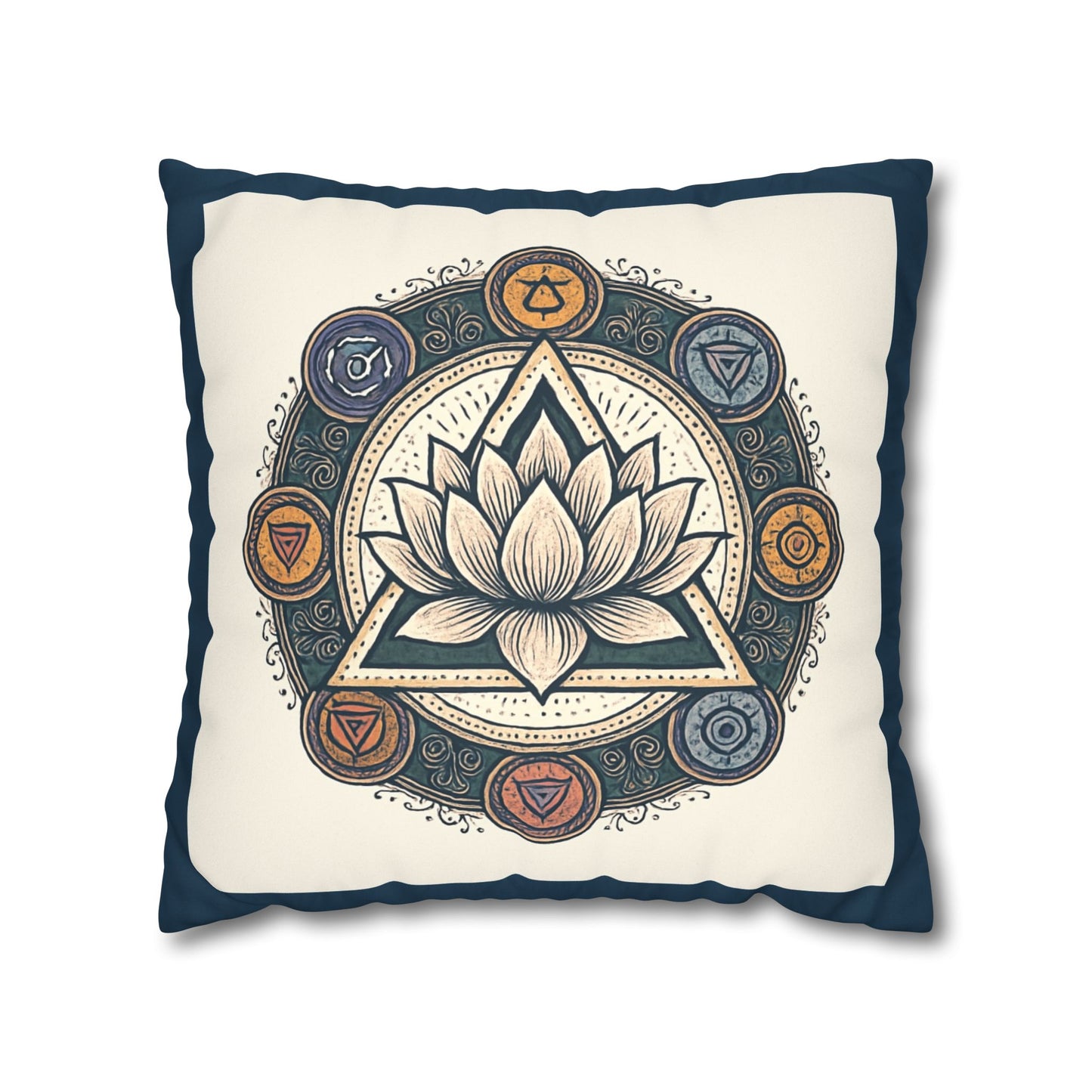 Meditative Lotus Faux Suede Pillowcase, Boho Home Decor, Meditation Gift, Yoga Room Accessories, Chakra Art Cushion, Zen Living