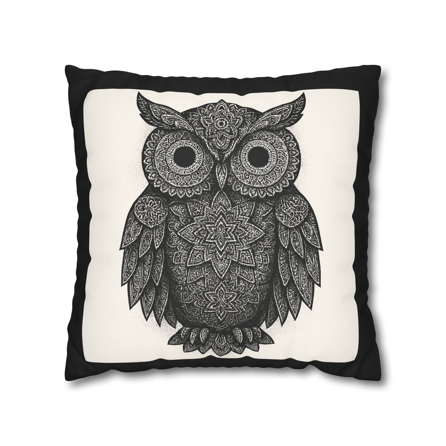Black & White Owl Pillowcase - Boho Home Decor, Cozy Cushion Cover, Gift for Animal Lovers, Nature Accent Pillow, Living Room Decor