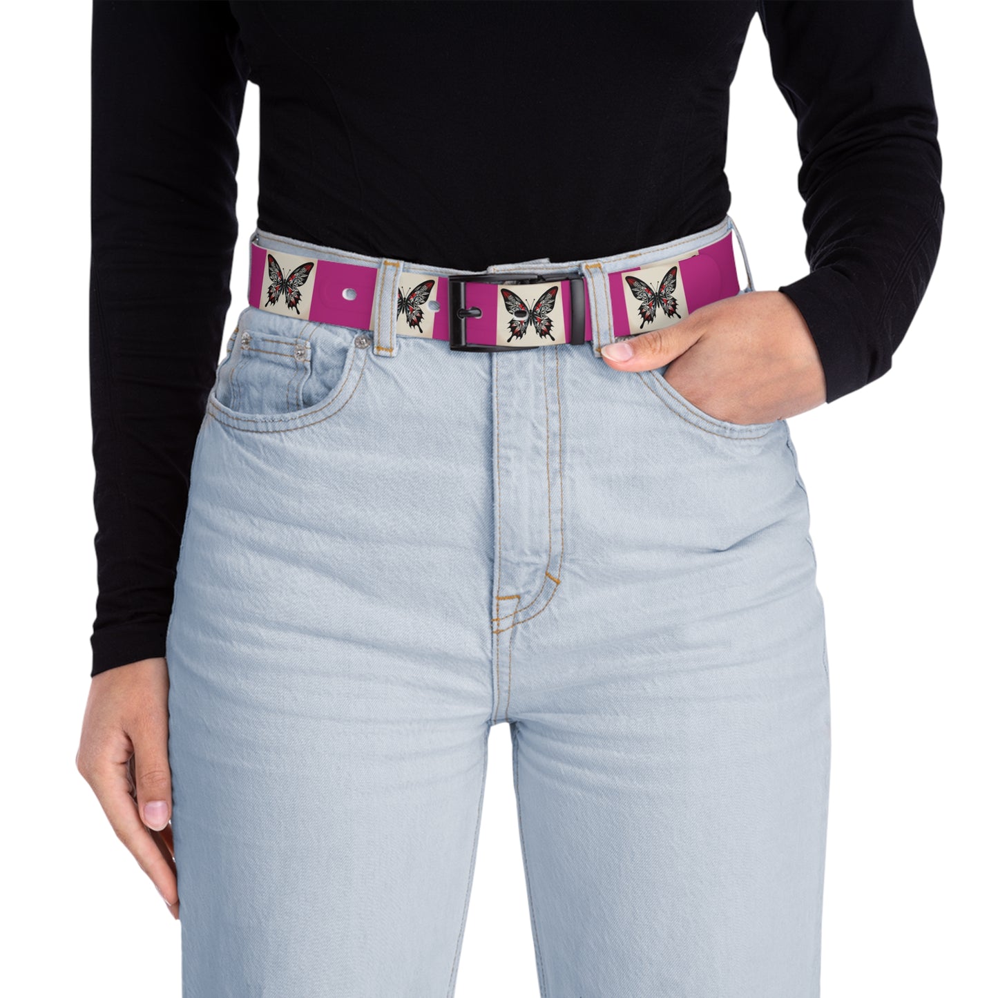 Butterfly Print Belt, Stylish Fashion Accessory, Vegan Leather Adjustable Belt for Women, Unique Gift for Her, Boho Chic Style