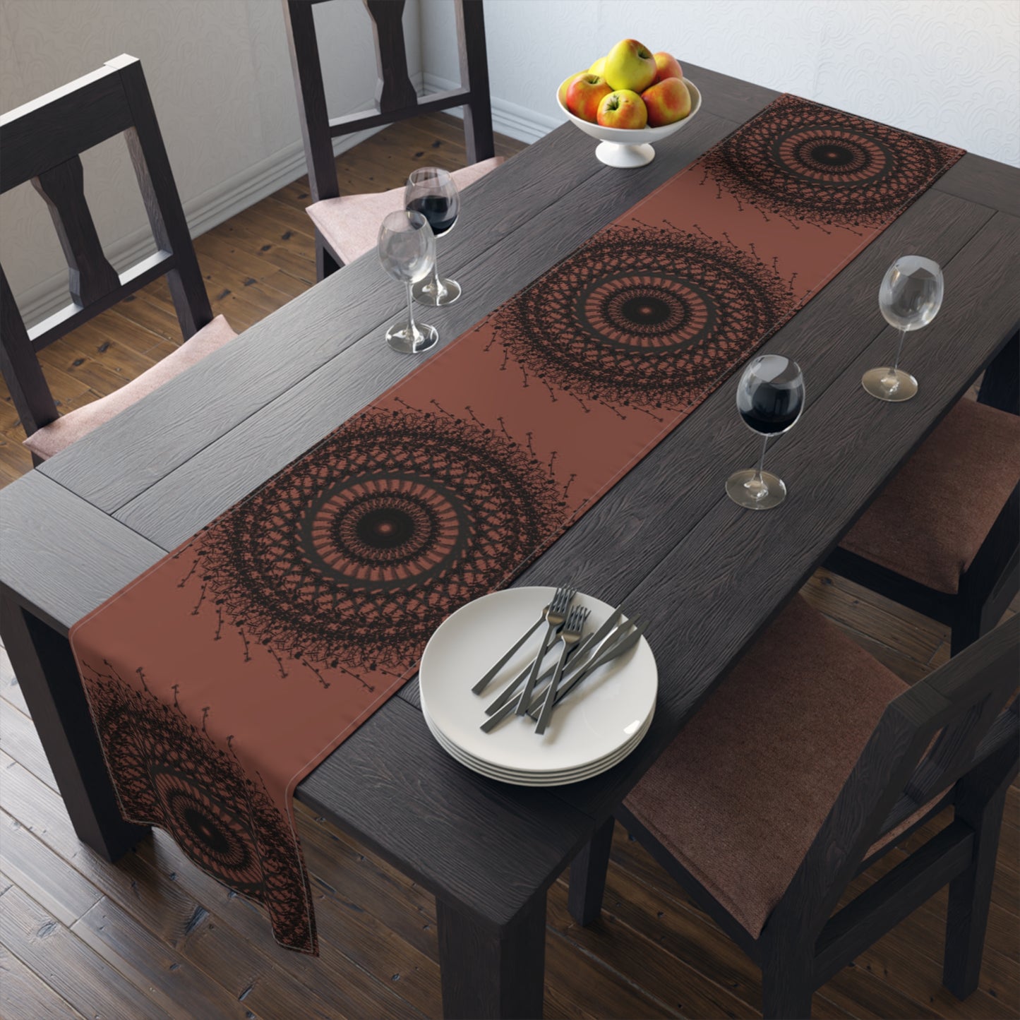 Bohemian Spiral Table Runner | Cotton & Poly | Rustic Home Decor