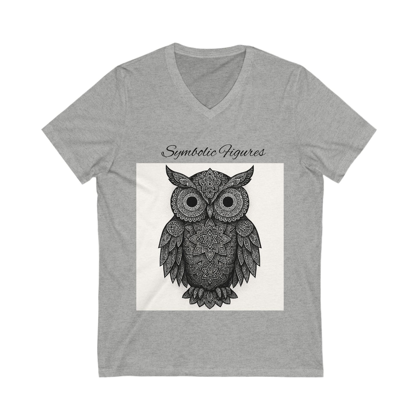 Owl Design V-Neck Tee, Lightweight Tee, Nature Lover Shirt, Symbolic Figures Top, Boho Style T-Shirt, Gift for Owl Enthusiasts