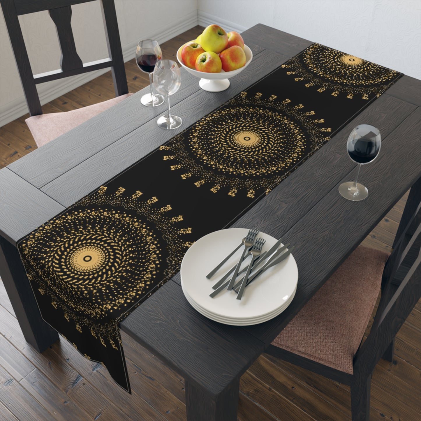 Elegant Gold Mandala Table Runner for Dining & Events
