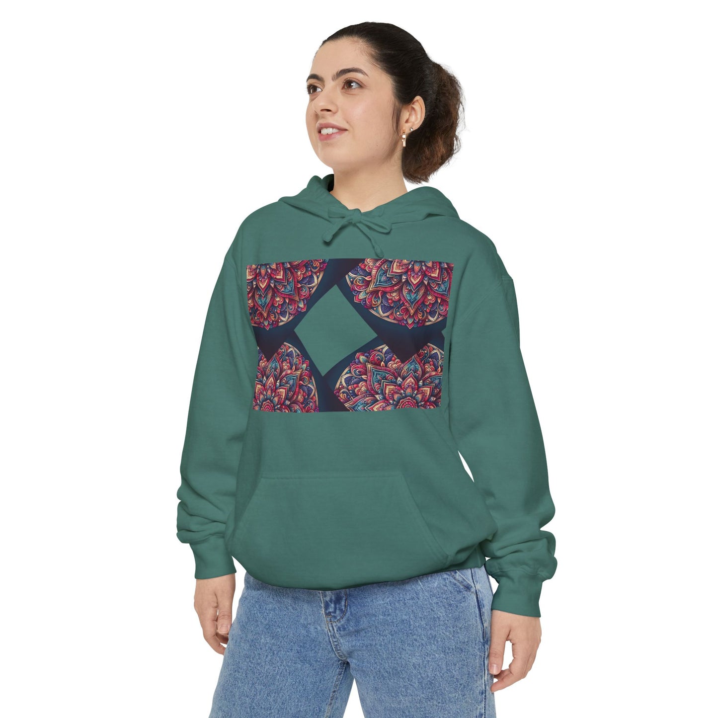 Garment-Dyed Mandala Hoodie - Cozy Floral Art Sweatshirt