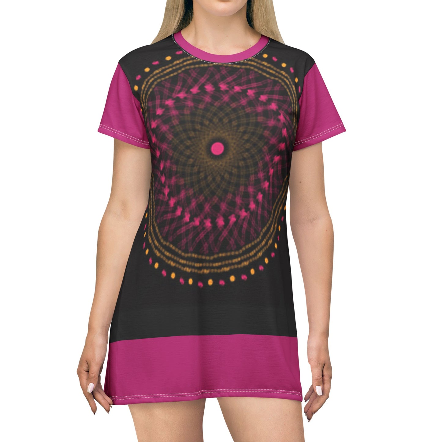 Vibrant Mandala T-Shirt Dress, Boho Chic Style, Casual Summer Dress, Festival Wear, Unique Graphic Dress, Gift for Her