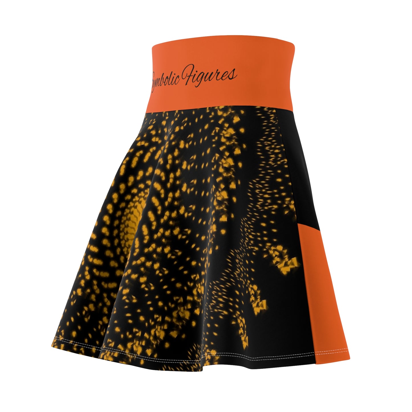 Orange Reversible Symbolic Figures Women’s Skater Skirt, Vibrant Artistic Skirt, Unique Dance Skirt, Festival Wear, Trendy Street Style