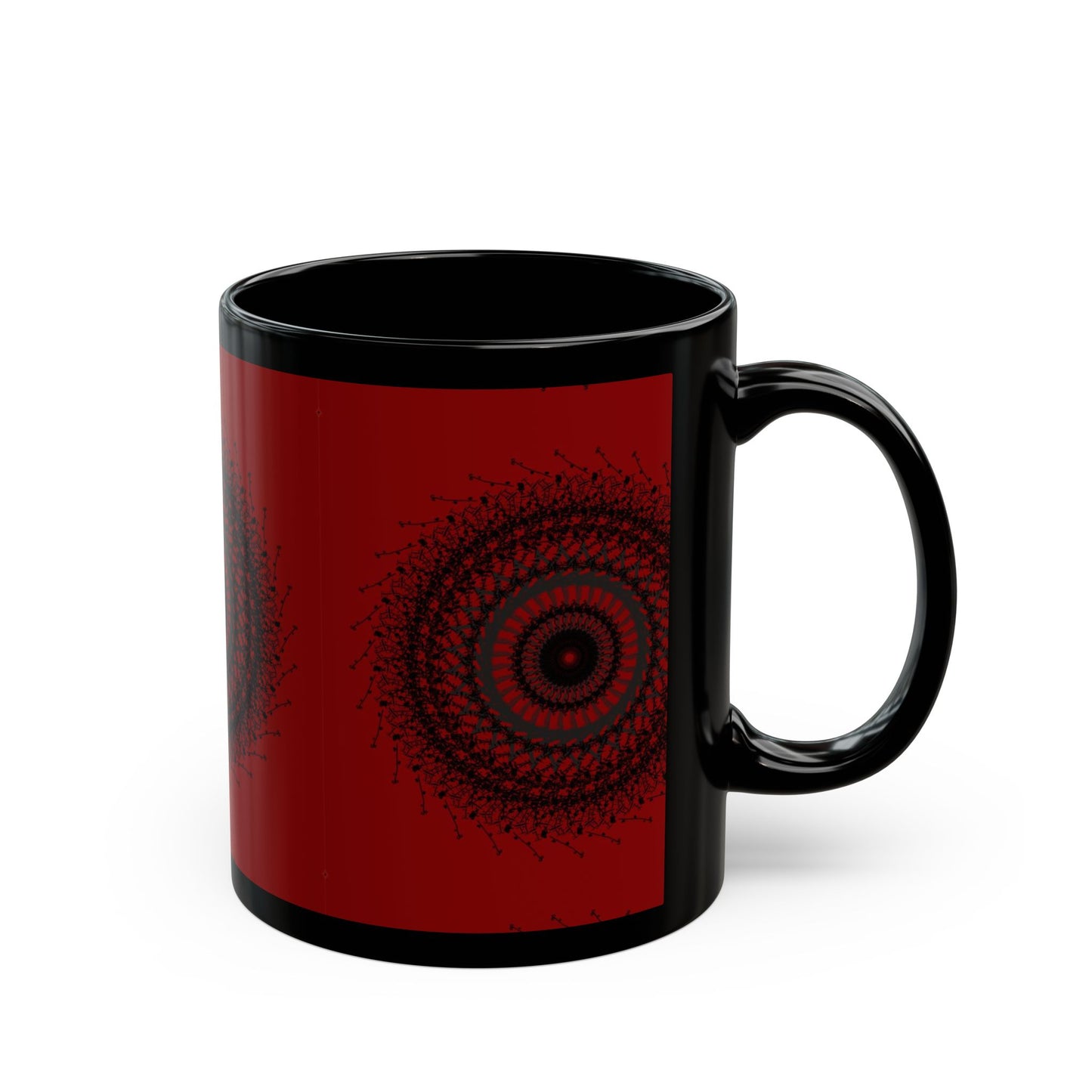 Red Mandala Black Mug - Artistic Tea/Coffee Cup for Home & Office