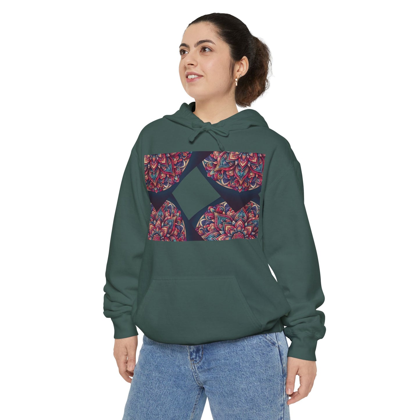 Garment-Dyed Mandala Hoodie - Cozy Floral Art Sweatshirt