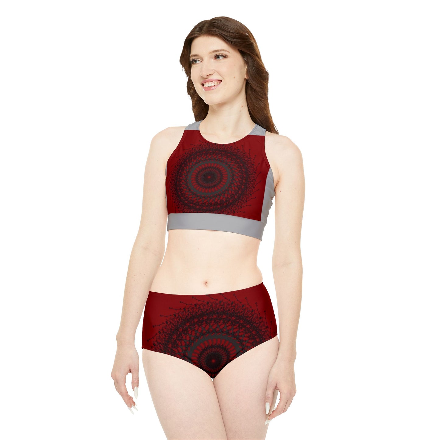 Sporty Red Mandala Bikini Set for Active Women