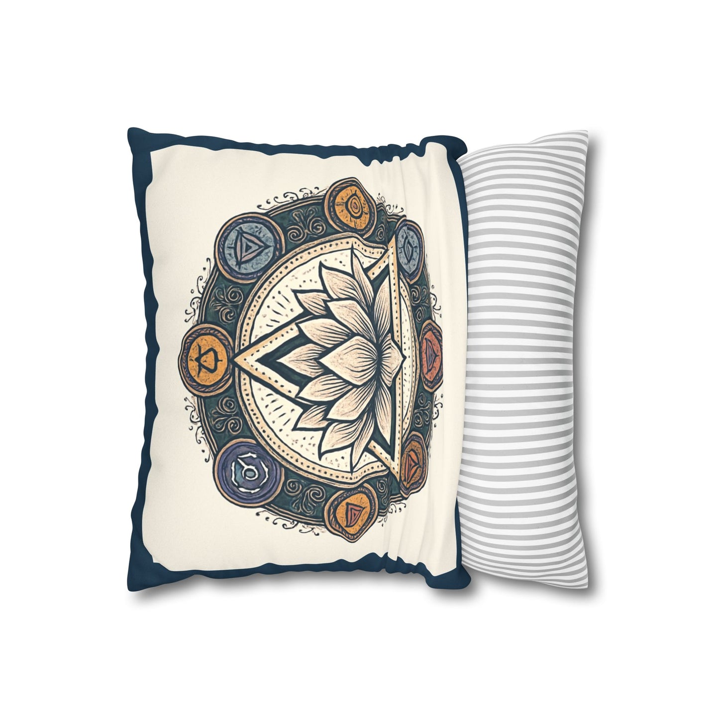 Meditative Lotus Faux Suede Pillowcase, Boho Home Decor, Meditation Gift, Yoga Room Accessories, Chakra Art Cushion, Zen Living