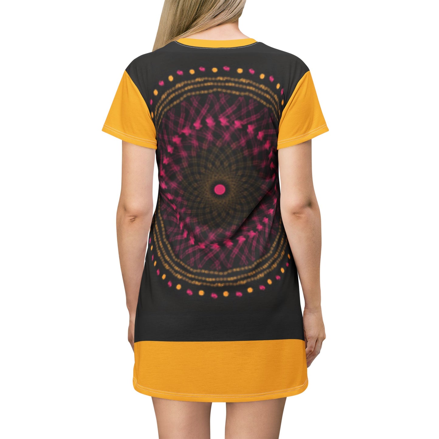 Vibrant Mandala T-Shirt Dress, Boho Chic Style, Casual Summer Dress, Festival Wear, Unique Graphic Dress, Gift for Her