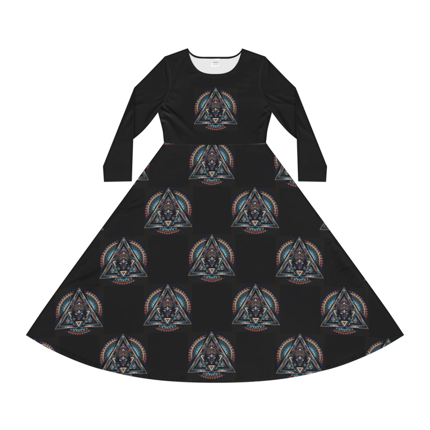 Vibrant Women's Long Sleeve Dance Dress, Dancewear, Retro Style Dress, Unique Gift for Dancers, Red AOP Dress