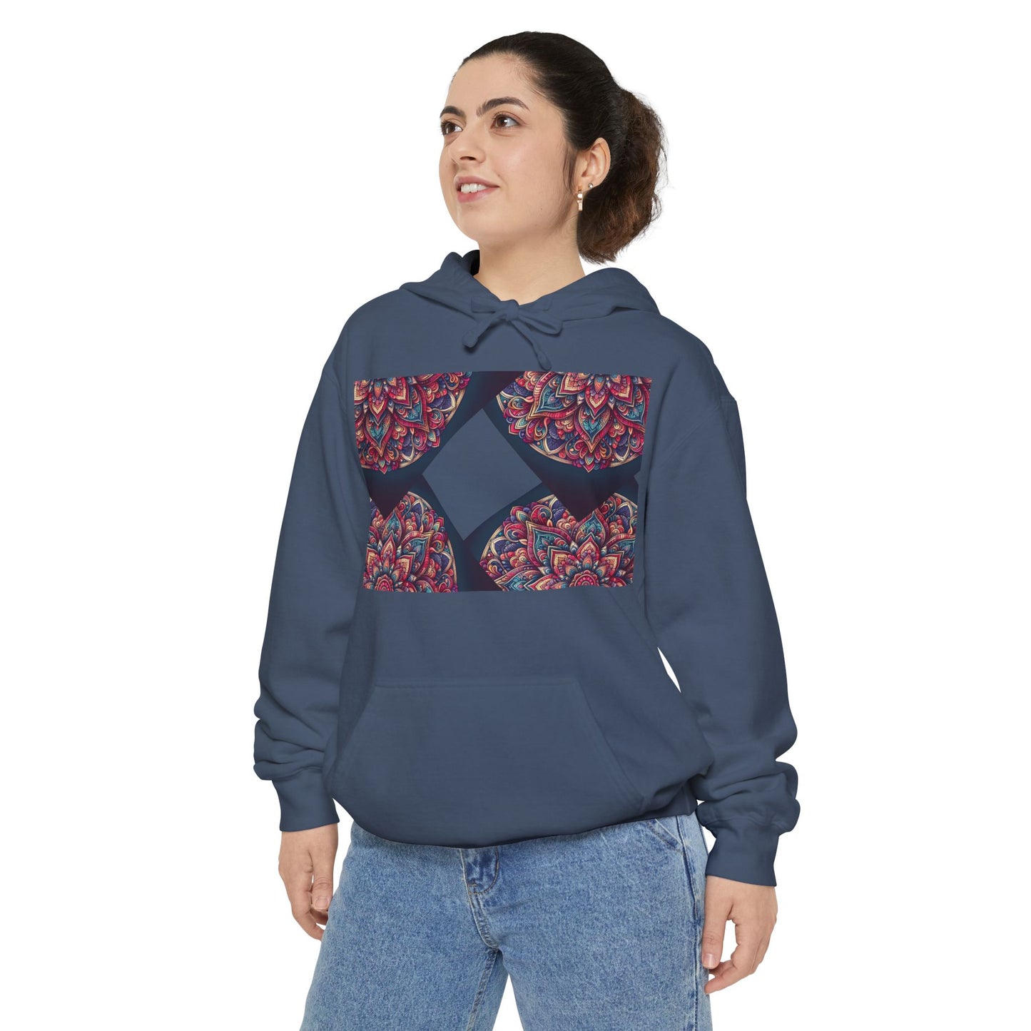 Garment-Dyed Mandala Hoodie - Cozy Floral Art Sweatshirt