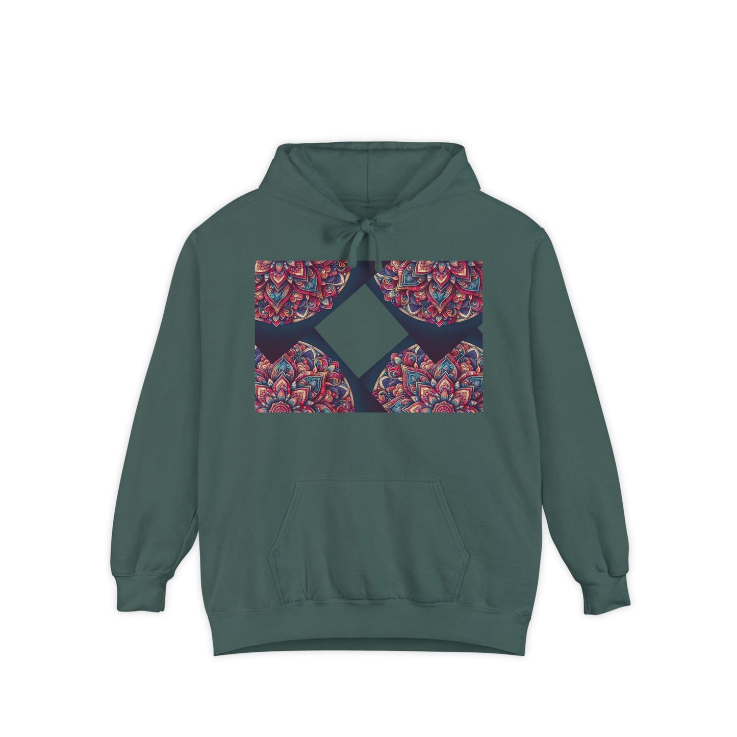 Garment-Dyed Mandala Hoodie - Cozy Floral Art Sweatshirt