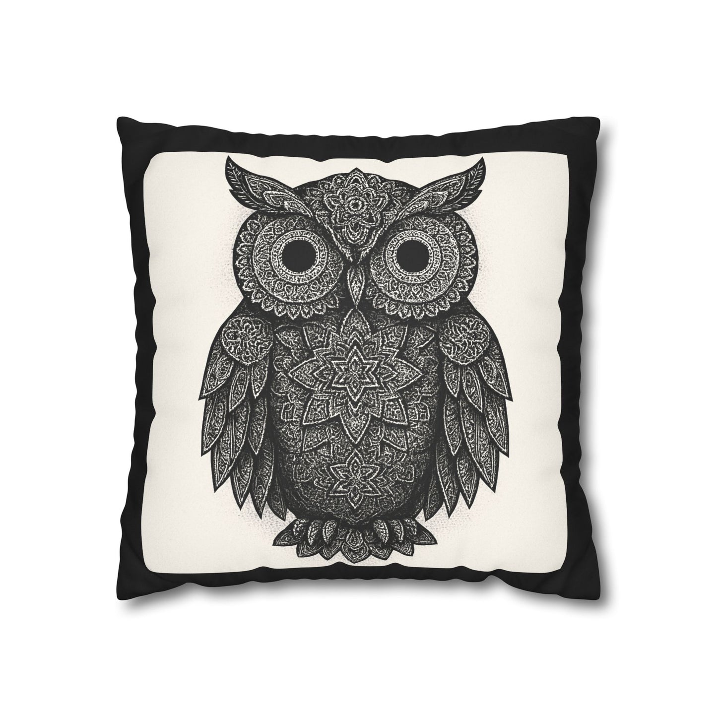 Black & White Owl Pillowcase - Boho Home Decor, Cozy Cushion Cover, Gift for Animal Lovers, Nature Accent Pillow, Living Room Decor