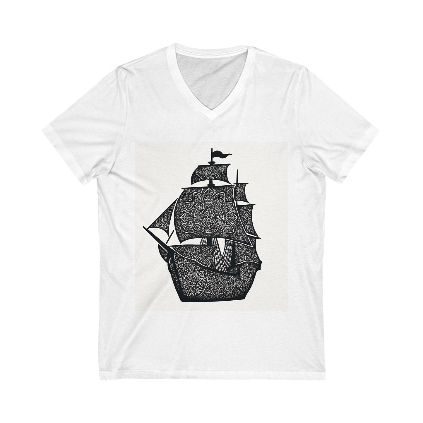 Nautical mandala Adventure V-Neck Tee, Ship Graphic Shirt, Summer Style T-Shirt, Maritime Gift, Beachwear, Unisex Casual Tee