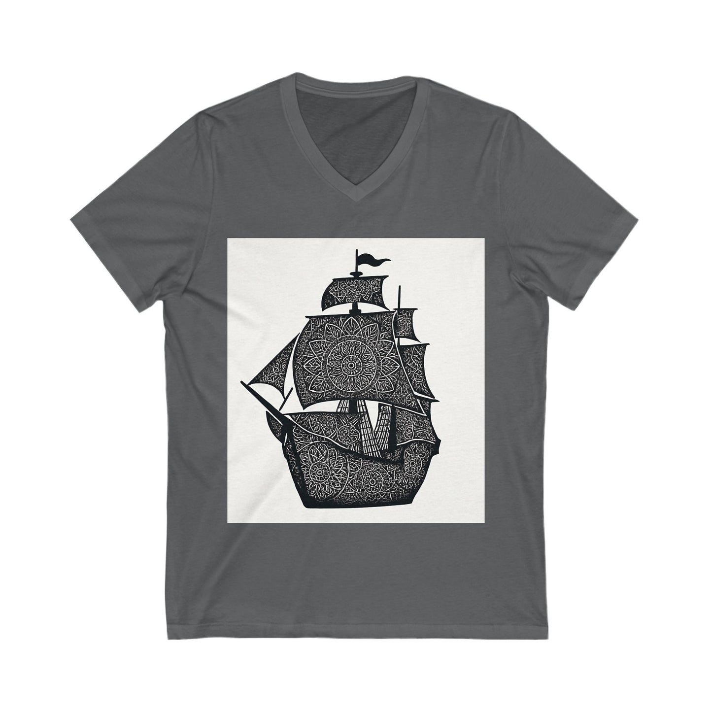 Nautical mandala Adventure V-Neck Tee, Ship Graphic Shirt, Summer Style T-Shirt, Maritime Gift, Beachwear, Unisex Casual Tee