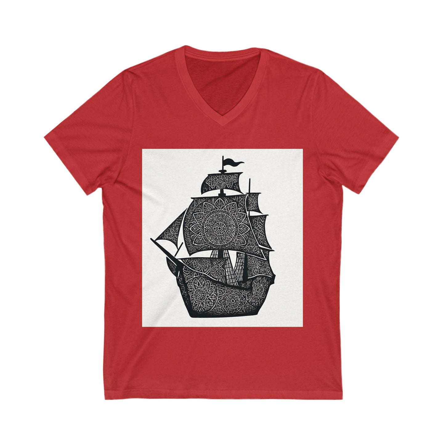 Nautical mandala Adventure V-Neck Tee, Ship Graphic Shirt, Summer Style T-Shirt, Maritime Gift, Beachwear, Unisex Casual Tee