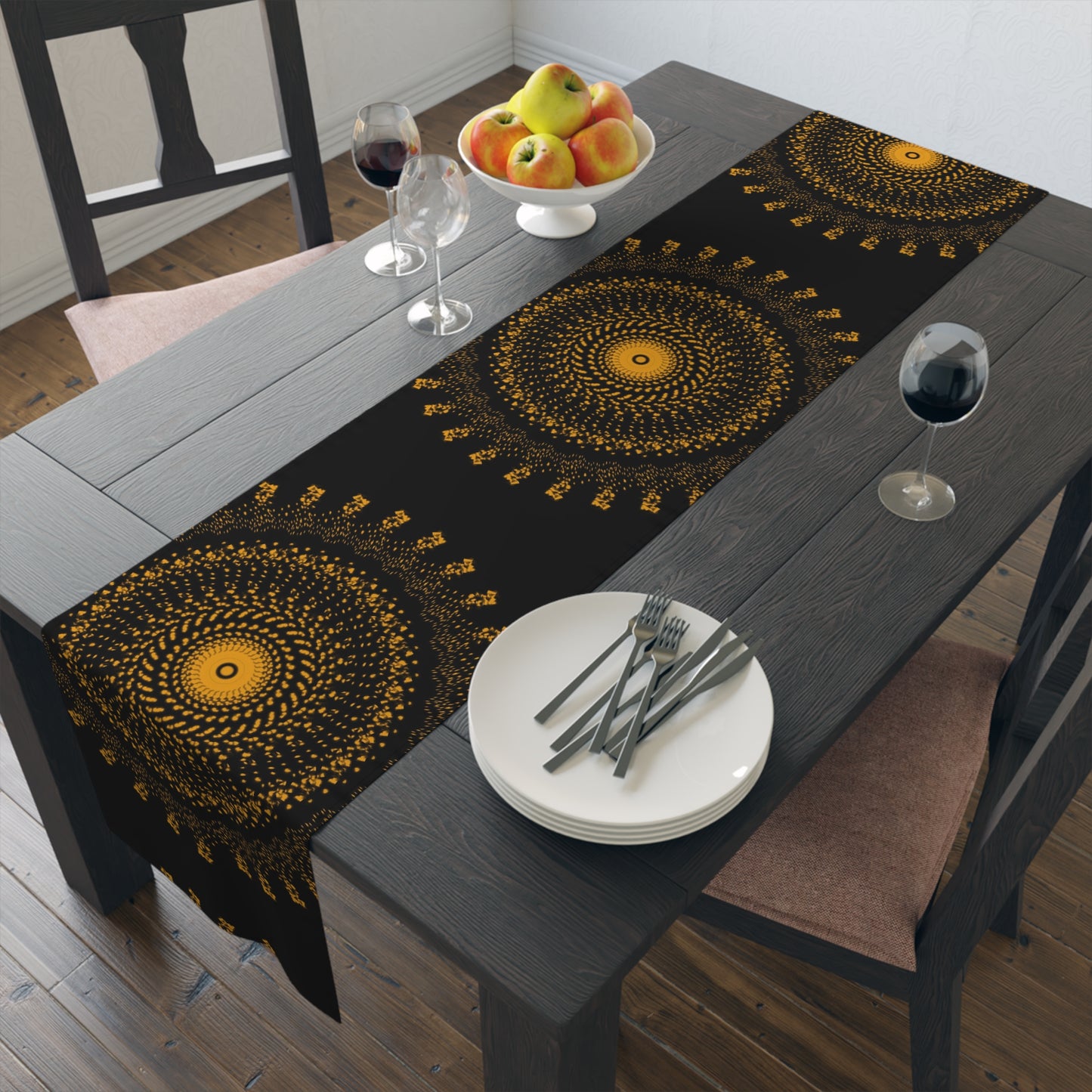 Elegant Gold Mandala Table Runner for Dining & Events