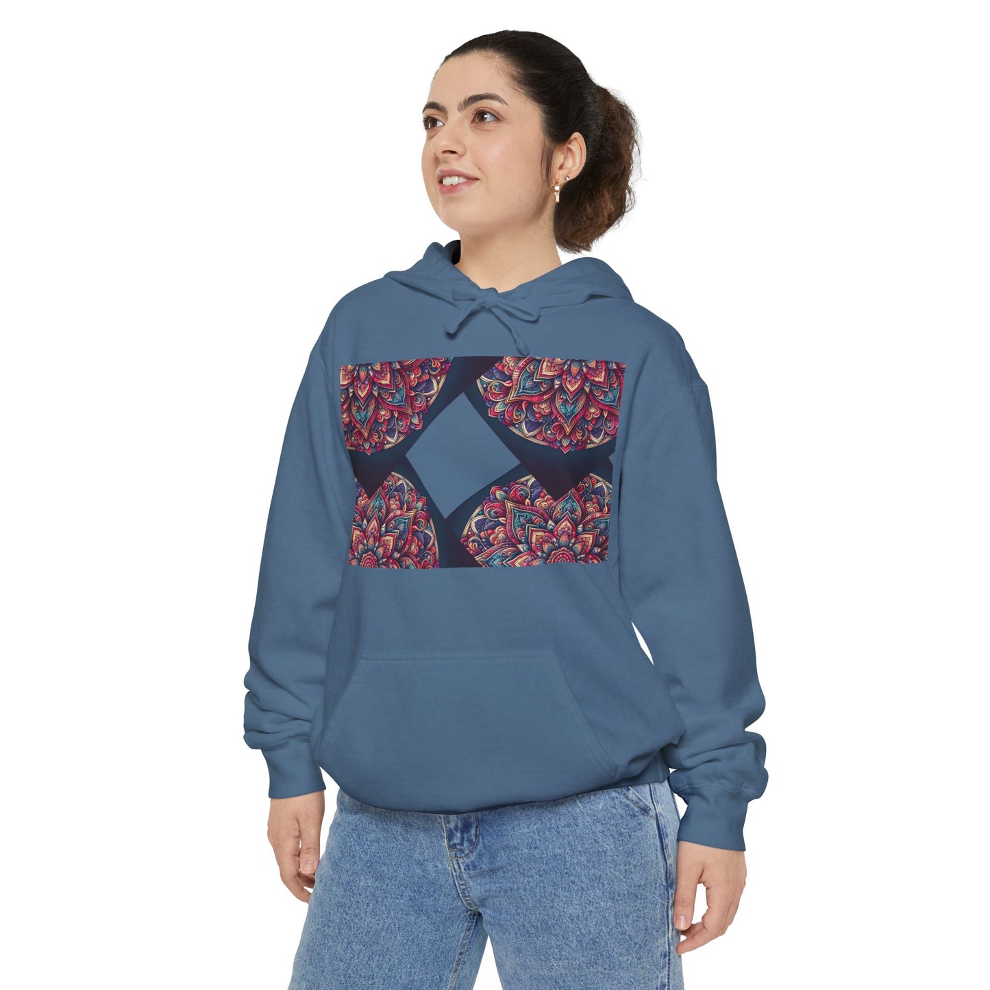 Garment-Dyed Mandala Hoodie - Cozy Floral Art Sweatshirt