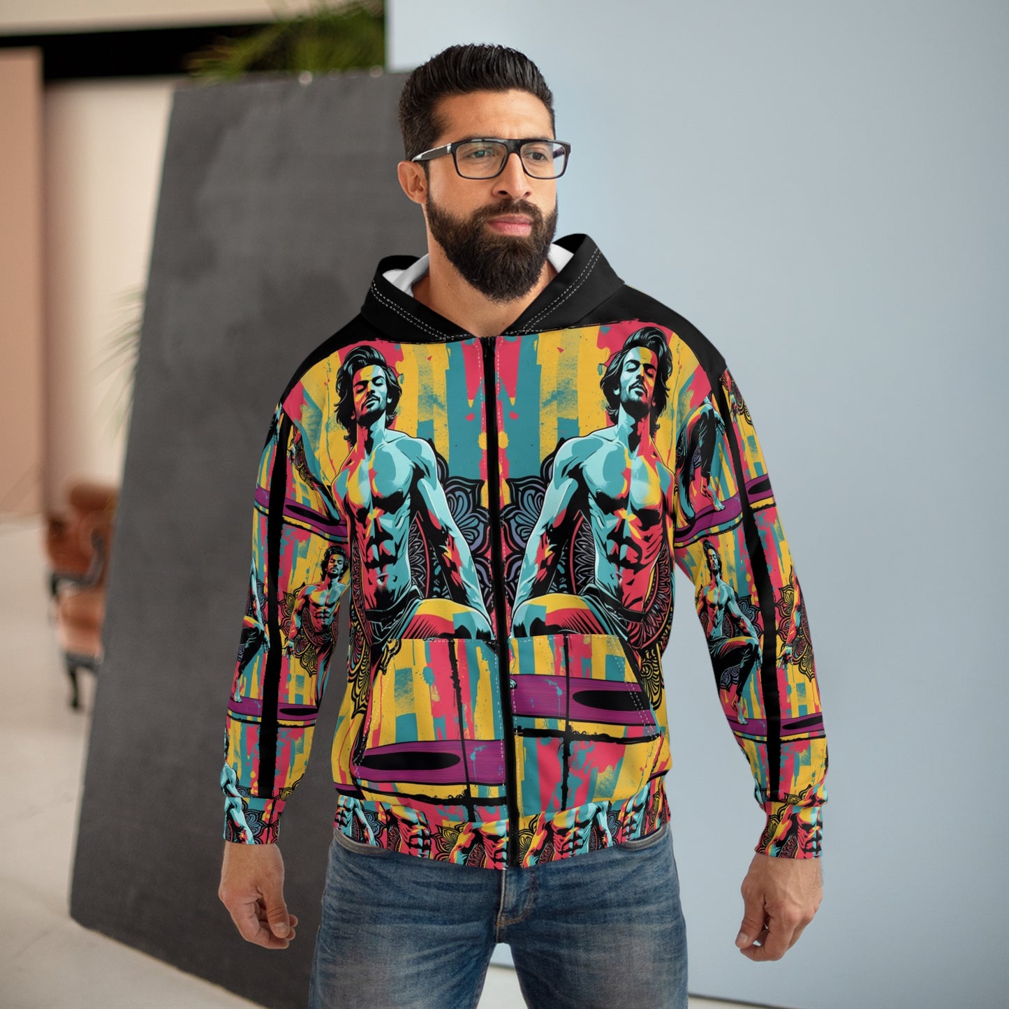 Vibrant Artistic Unisex Zip Hoodie, Colorful Zip Up, Comfortable Wear, Gift for Art Lovers, Casual Streetwear, Unique Fashion Statement