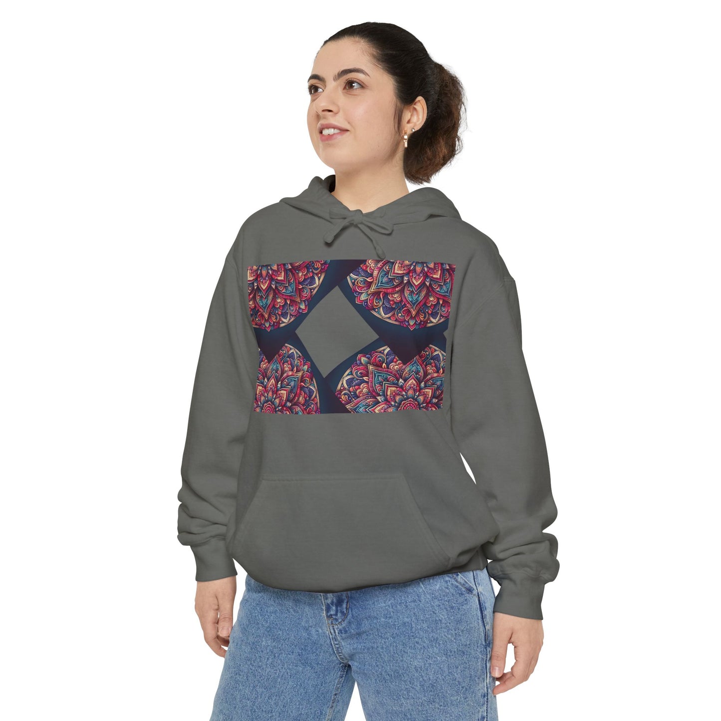 Garment-Dyed Mandala Hoodie - Cozy Floral Art Sweatshirt
