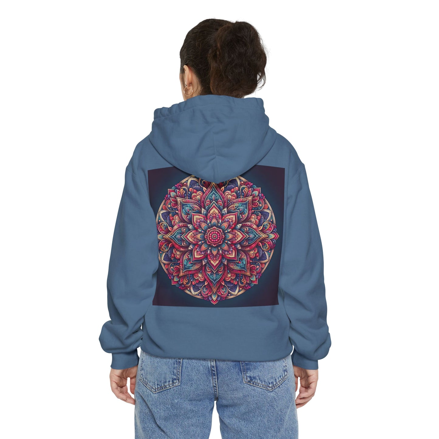 Garment-Dyed Mandala Hoodie - Cozy Floral Art Sweatshirt