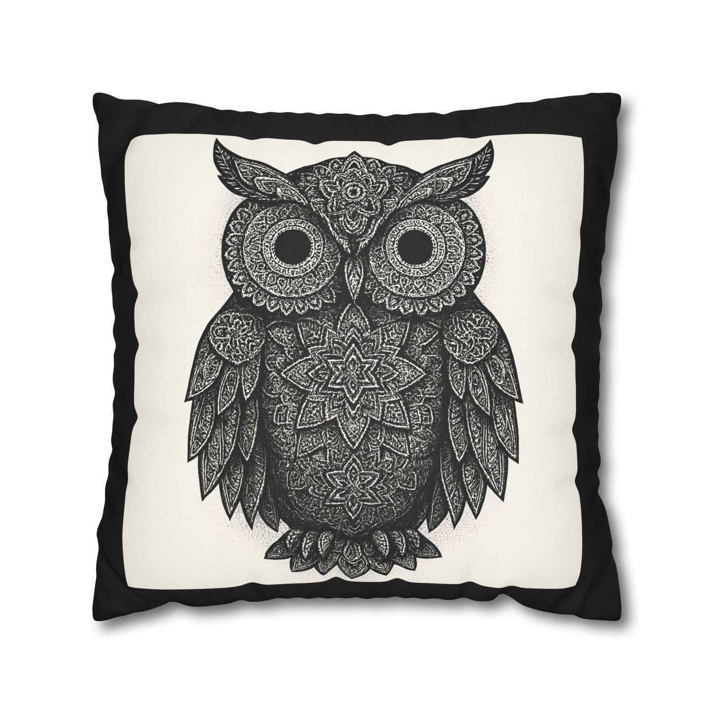 Black & White Owl Pillowcase - Boho Home Decor, Cozy Cushion Cover, Gift for Animal Lovers, Nature Accent Pillow, Living Room Decor
