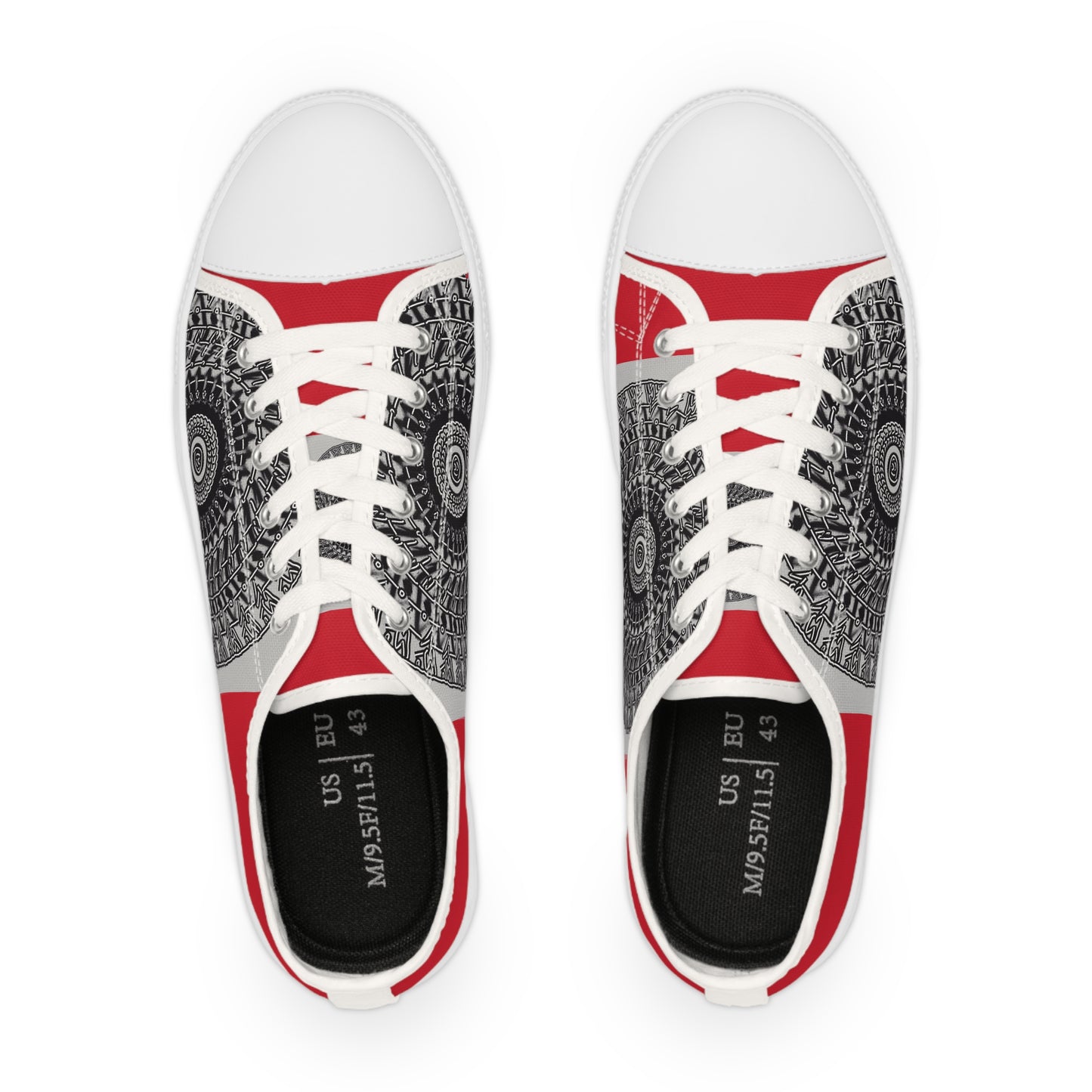 Stylish Men's Low Top Sneakers with Artistic Black & Red Design